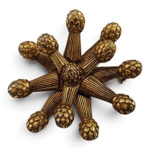 Vintage Gold Tone Artichoke Thistle Starburst Brooch Statement Pin